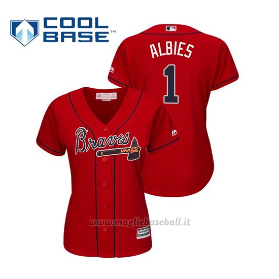 Maglia Baseball Donna Atlanta Braves Ozzie Albies Cool Base Majestic Alternato 2019 Rosso